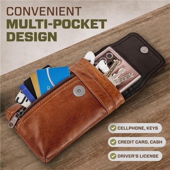 Phone Holster Case with Belt Clip, Genuine Leather Belt Pouch Belt Case Cell - Picture 4 of 7
